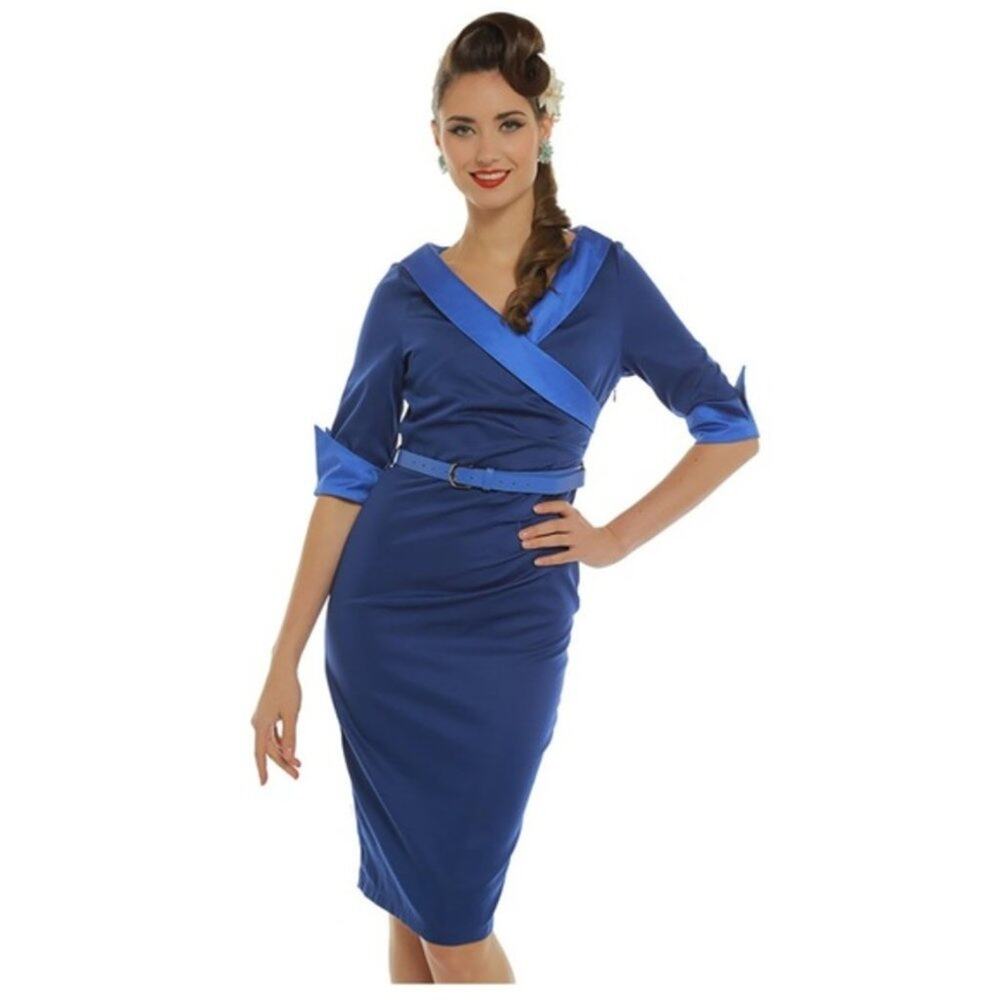 Lindy Bop Evadine Wiggle Pencil Dress Blue Rockabilly Retro